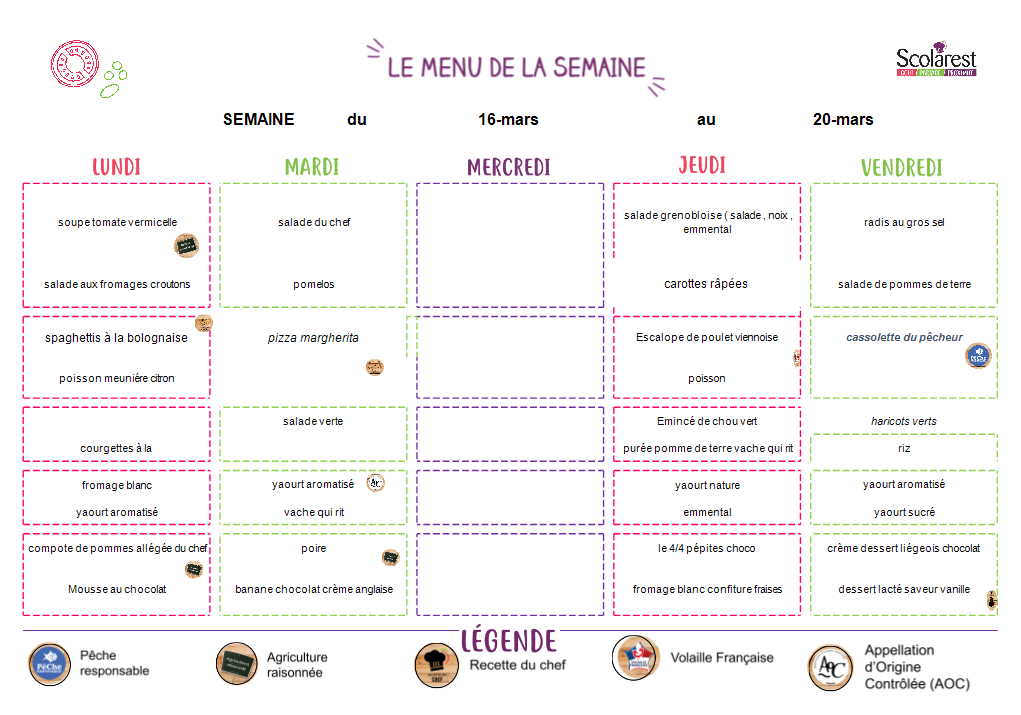 Menu de la semaine