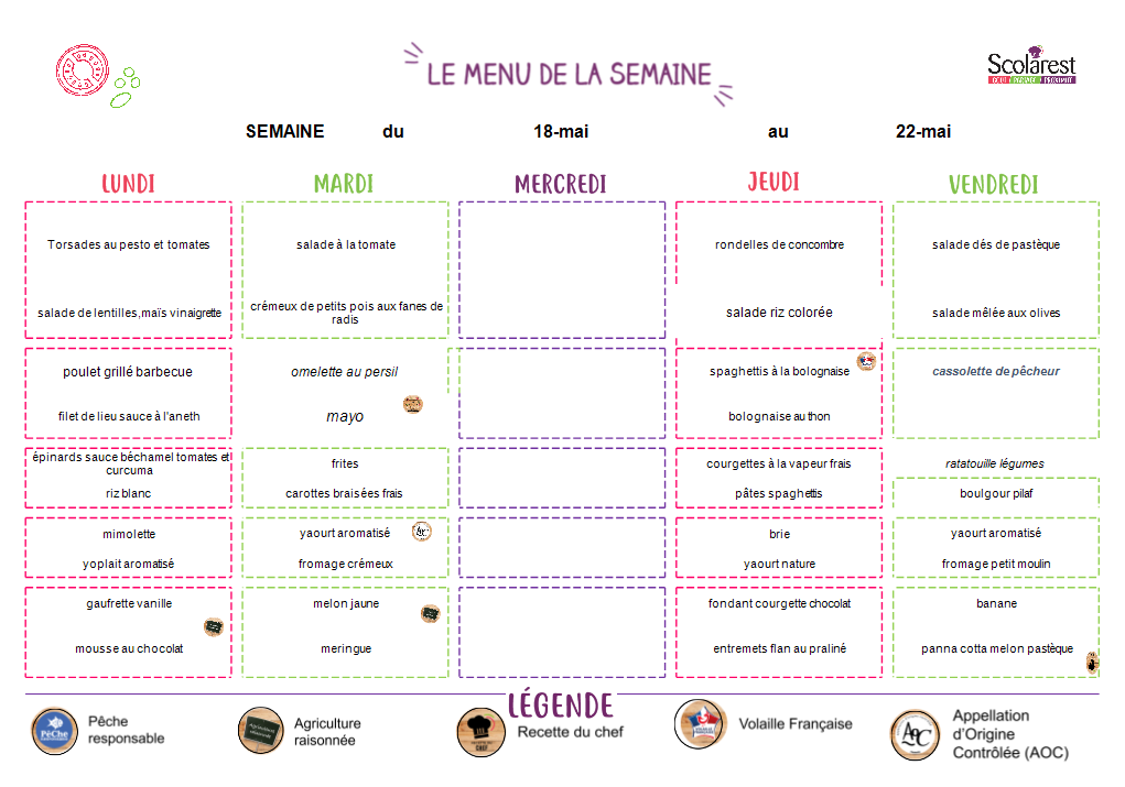 Menu de la semaine