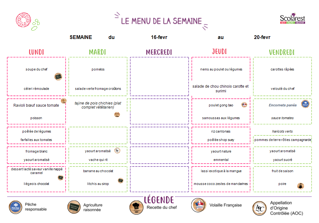 Menu de la semaine